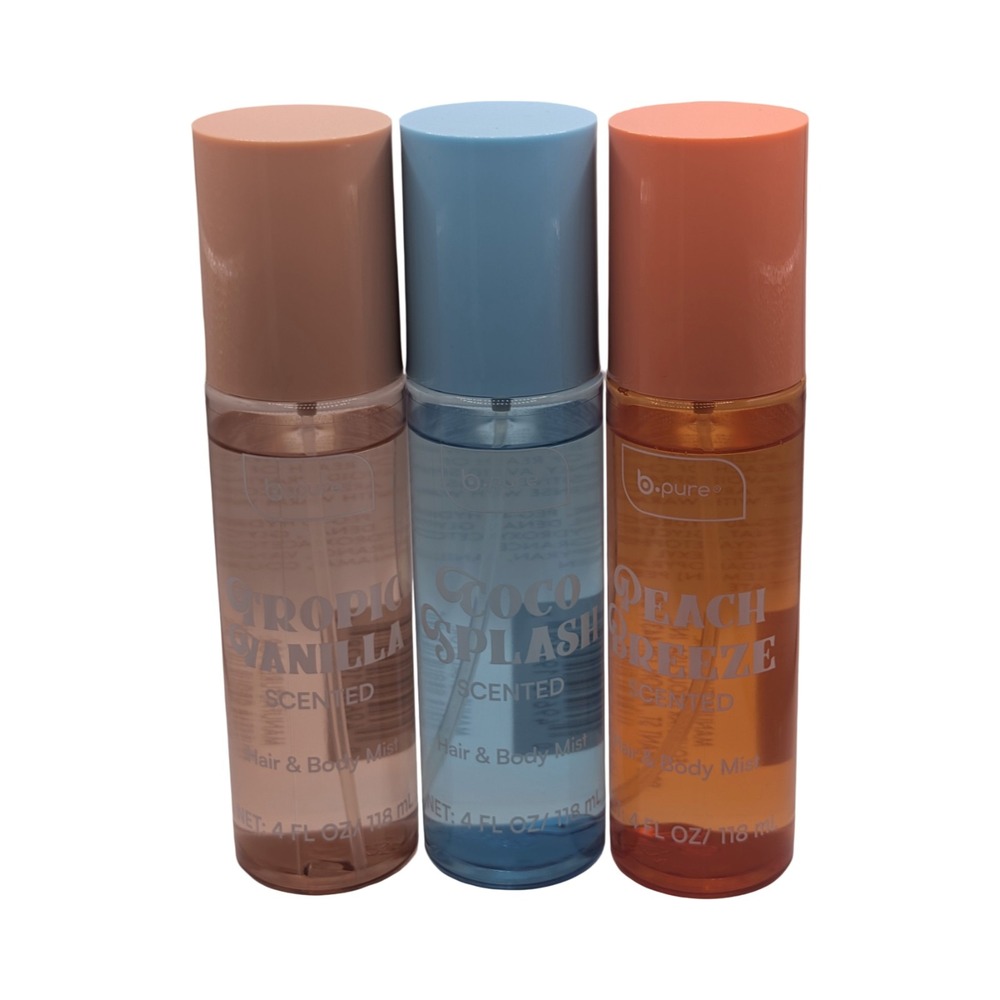 B-Pure Hair & Body Mist 3-Pack Tropical Vanilla, Coco Splash & Peach Breeze